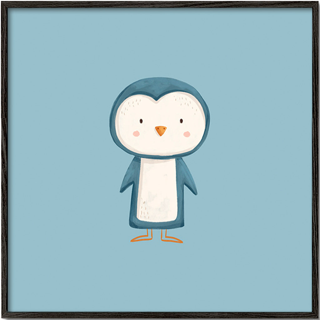 Œuvre pingouin illustrée sur fond bleu