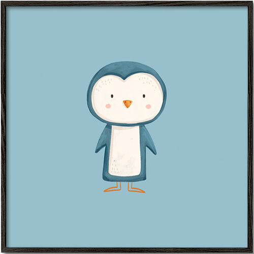 Œuvre pingouin illustrée sur fond bleu