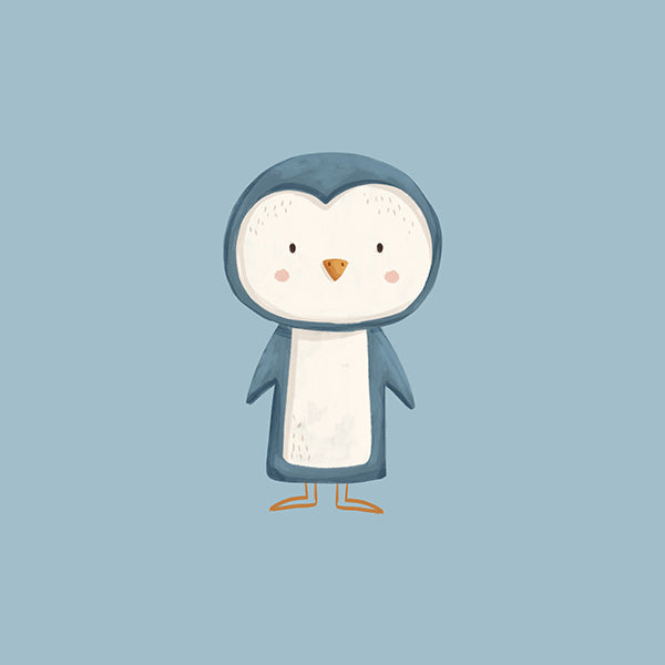 Œuvre pingouin illustrée sur fond bleu
