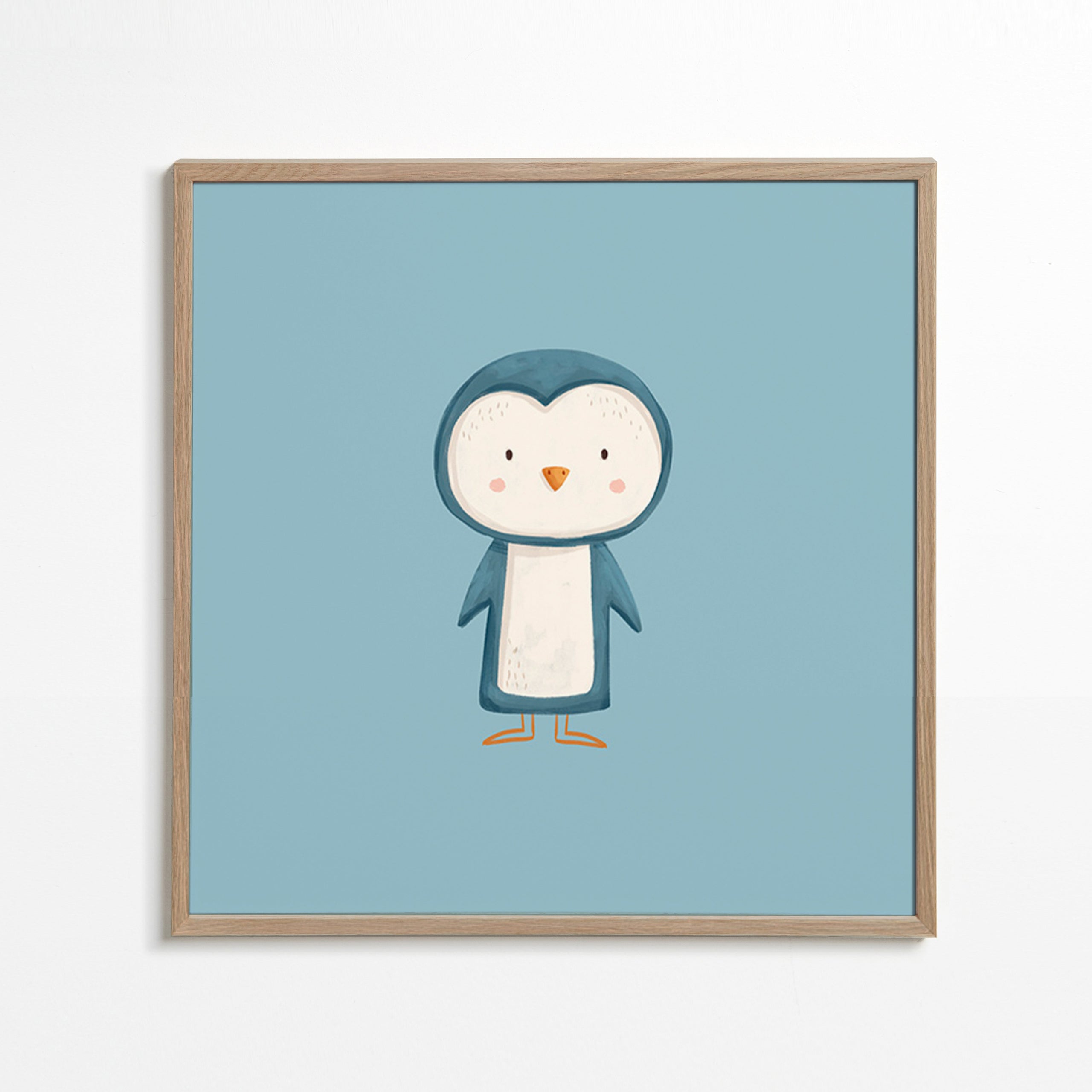 Œuvre pingouin illustrée sur fond bleu