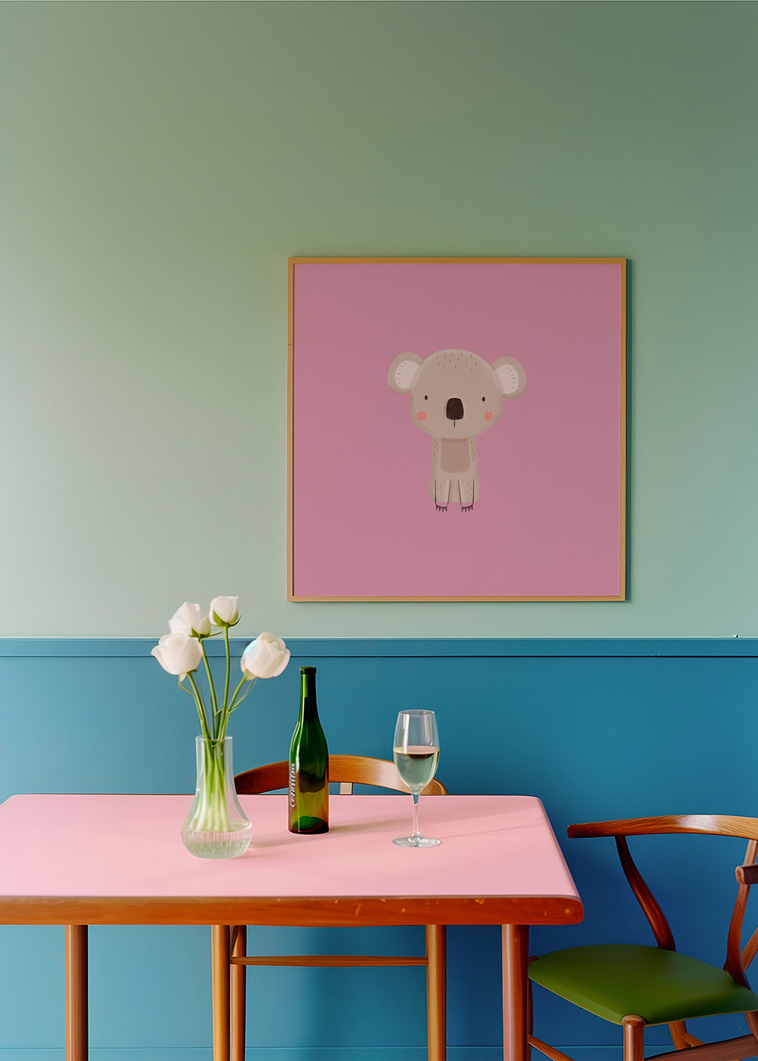 Illustration enfantine : koala rose minimal