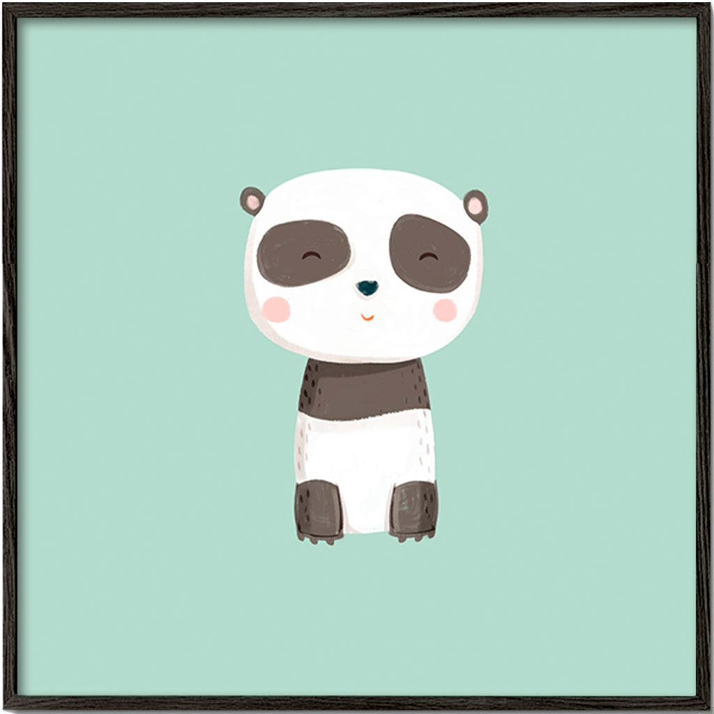 Impression enfant panda souriant sur fond menthe
