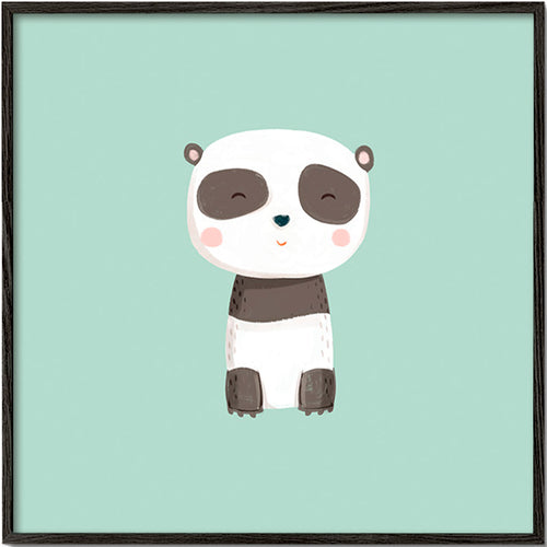Impression enfant panda souriant sur fond menthe