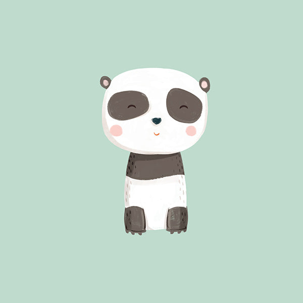 Impression enfant panda souriant sur fond menthe