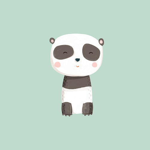 Impression enfant panda souriant sur fond menthe