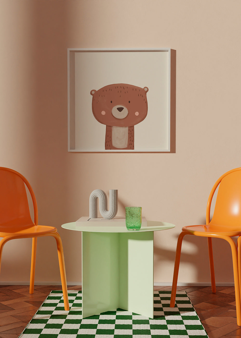 Illustration enfant ours tendre sur fond crème