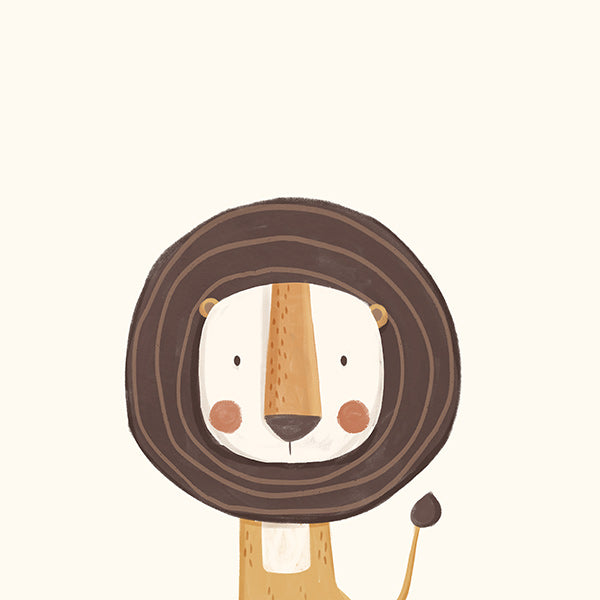 Lámina enfant : lion souriant au style minimal