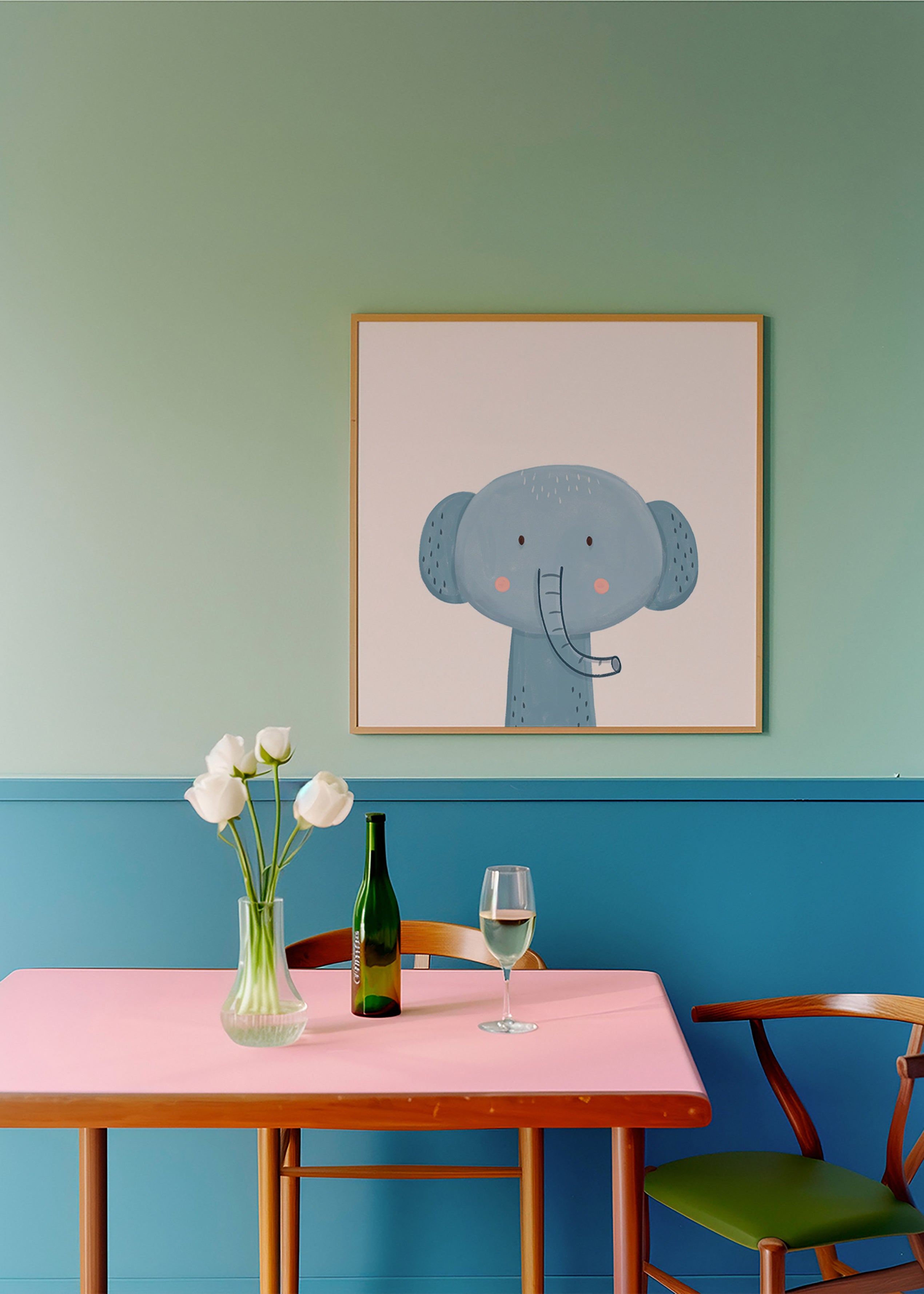 Illustration enfant éléphant bleu tendre