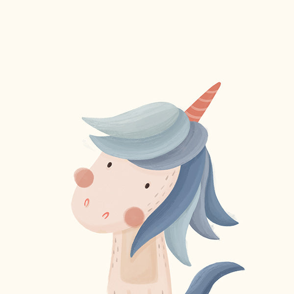 Illustration enfant licorne bleue mignonne