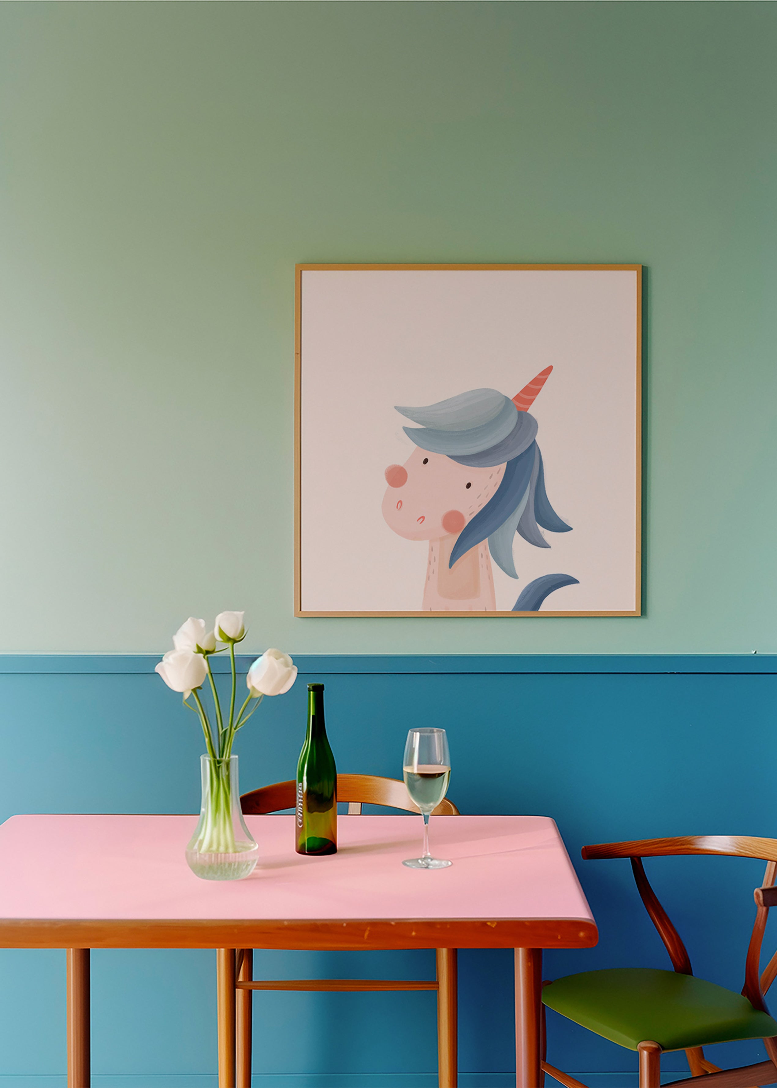 Illustration enfant licorne bleue mignonne