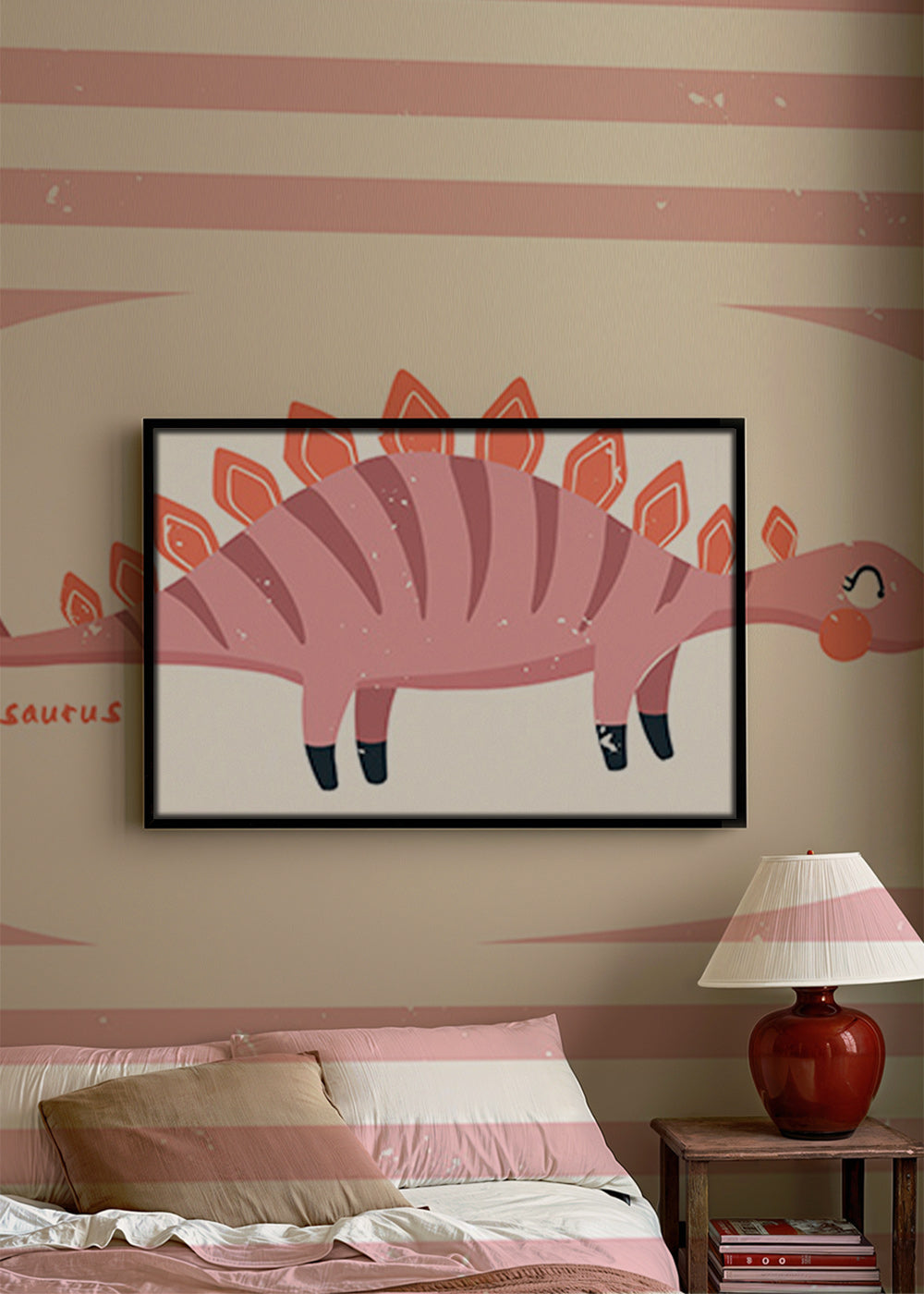 Poster enfant Stegosaurus sur rayures pastel