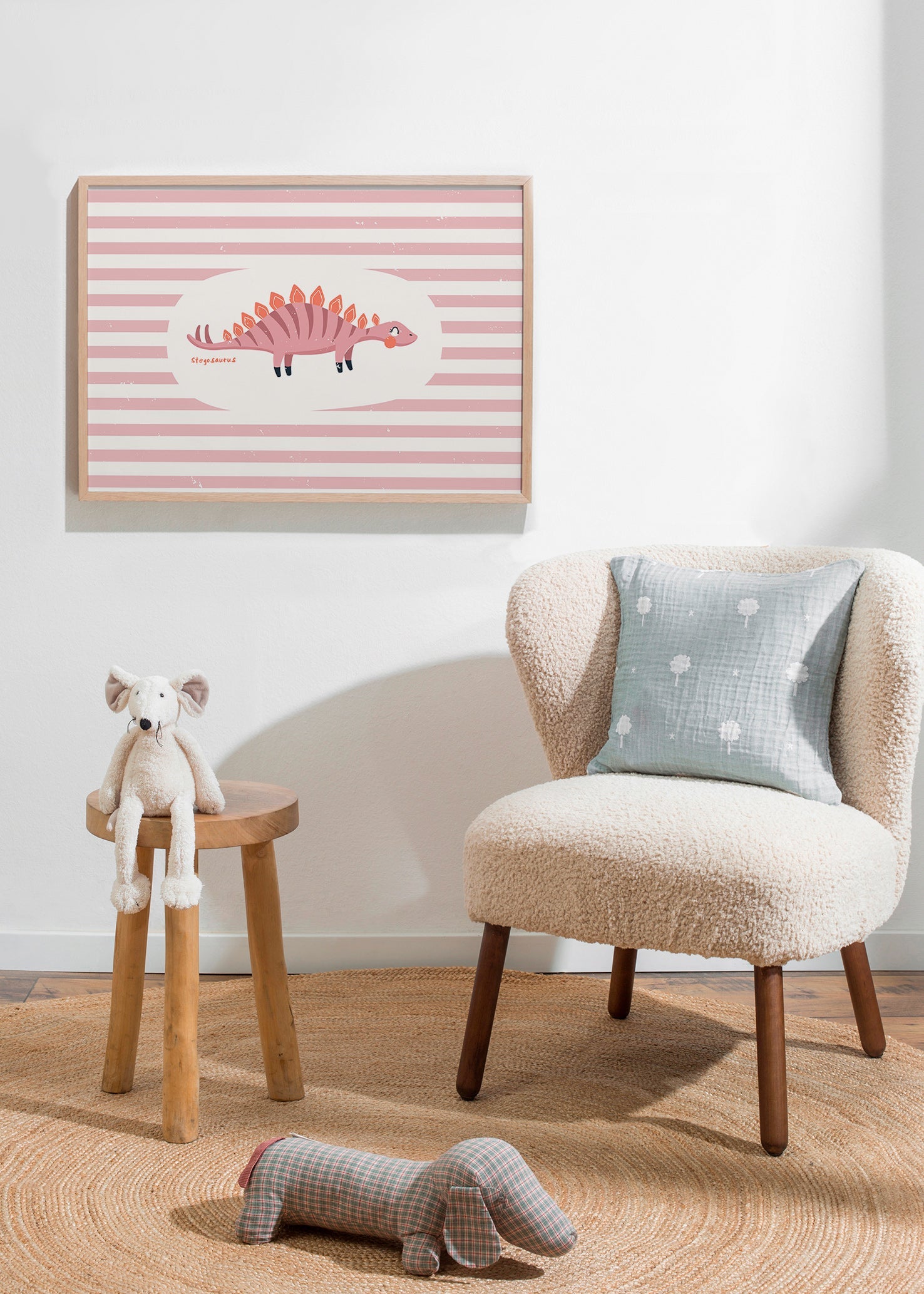Poster enfant Stegosaurus sur rayures pastel