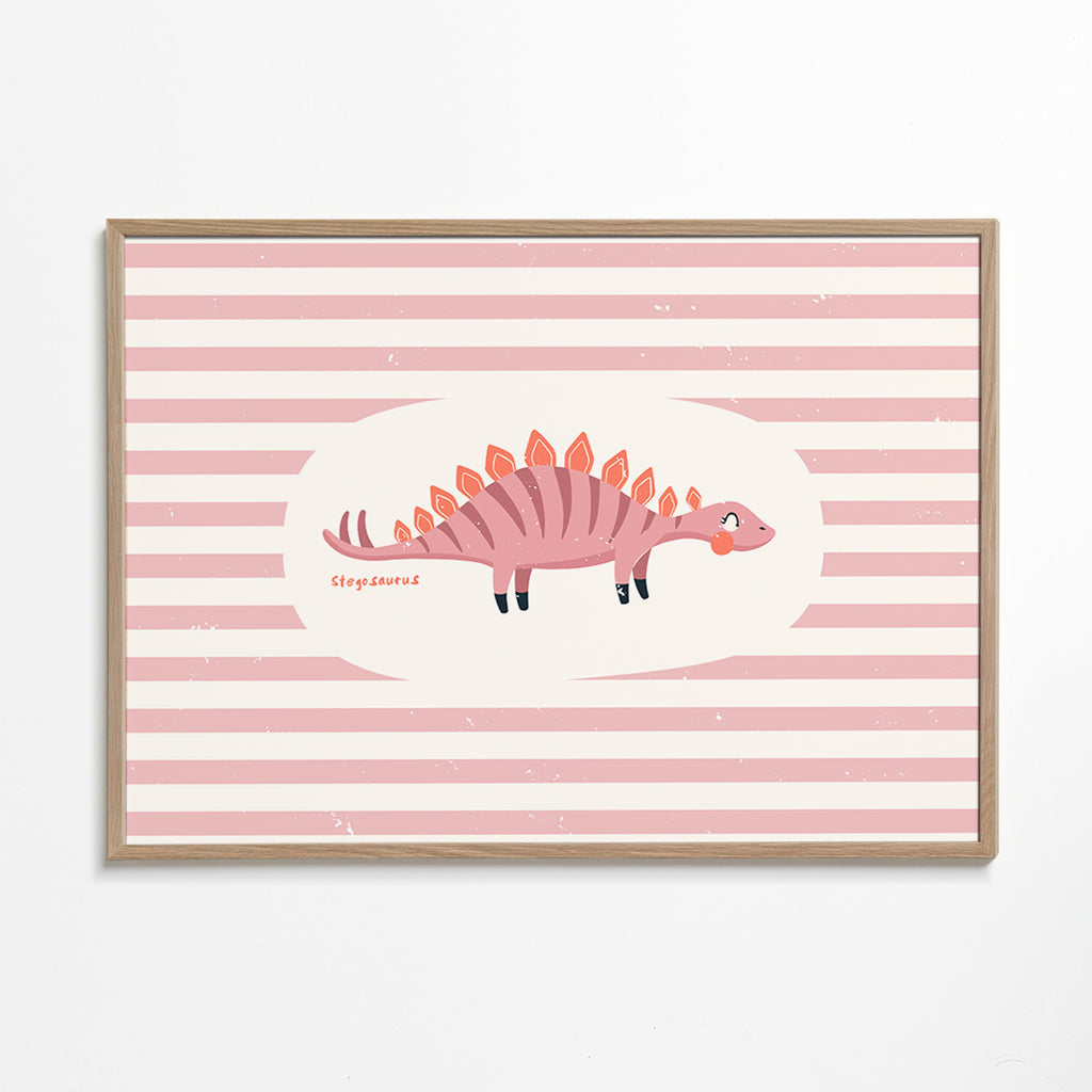 Poster enfant Stegosaurus sur rayures pastel