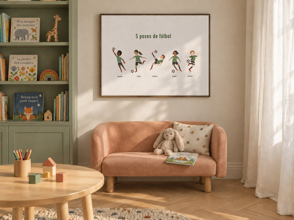 5 poses de fútbol - Framed canvas in an interior