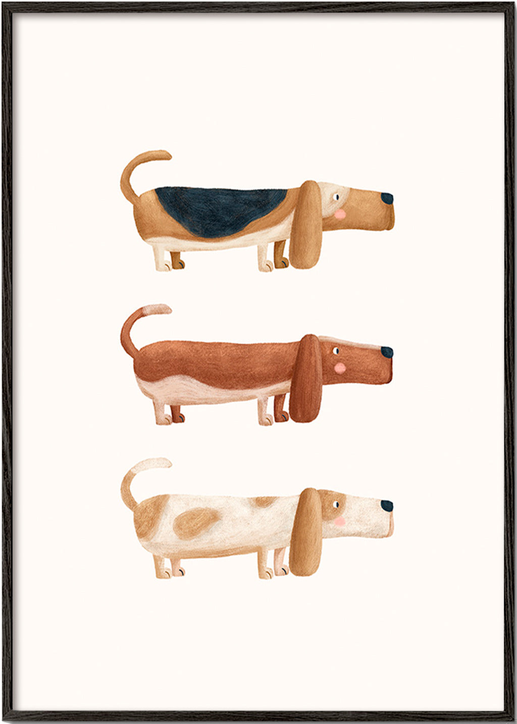 Affiche enfantale trois teckels alineados
