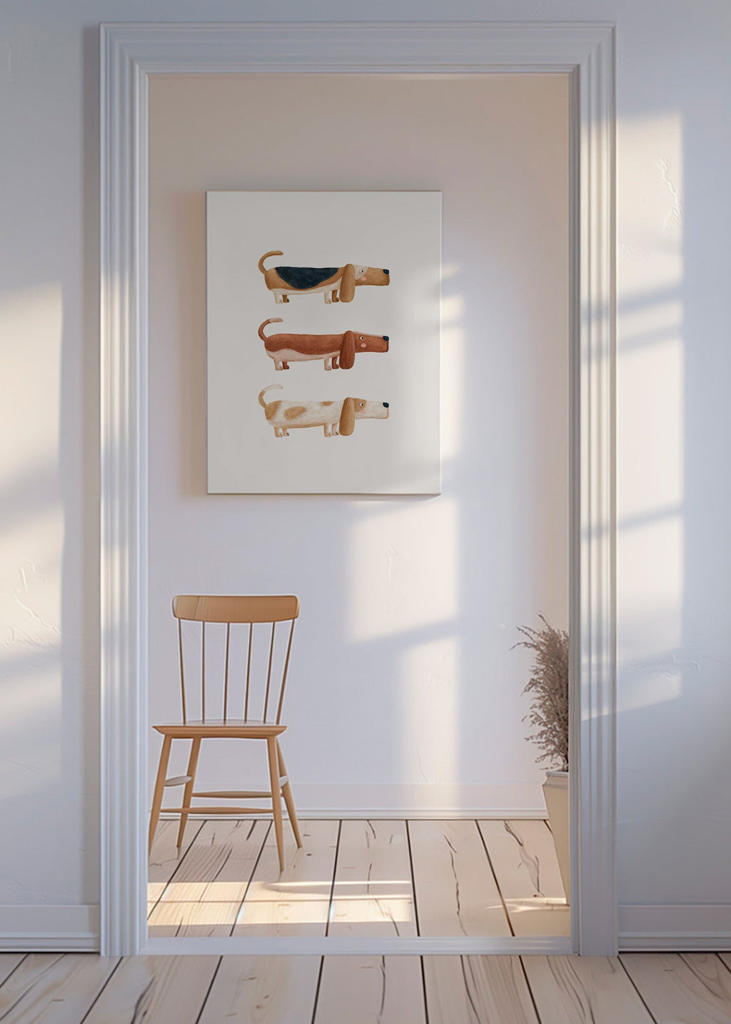 Affiche enfantale trois teckels alineados