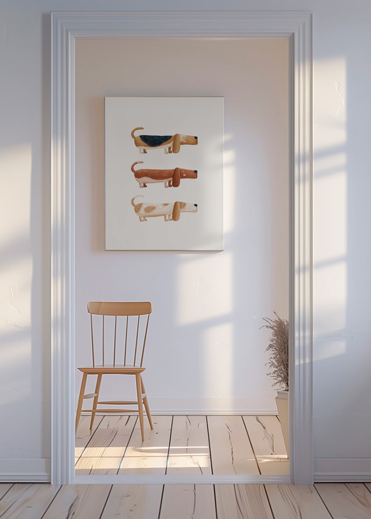 Affiche enfantale trois teckels alineados