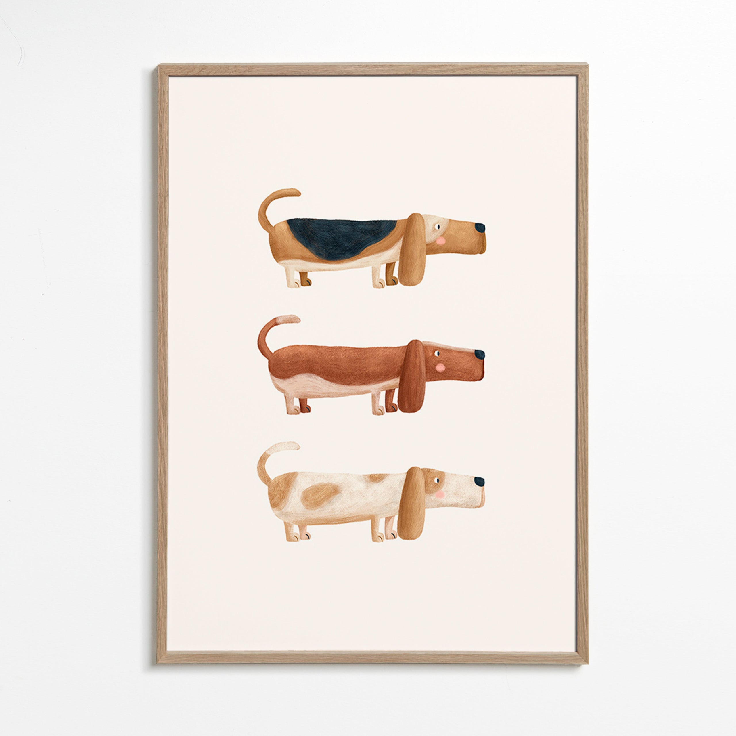 Affiche enfantale trois teckels alineados