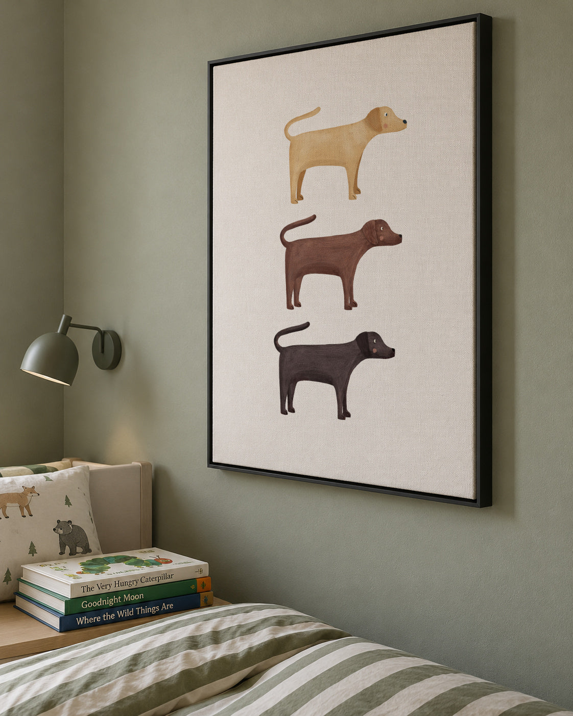 Three Labrador Retriever Dogs - Framed canvas in an interior