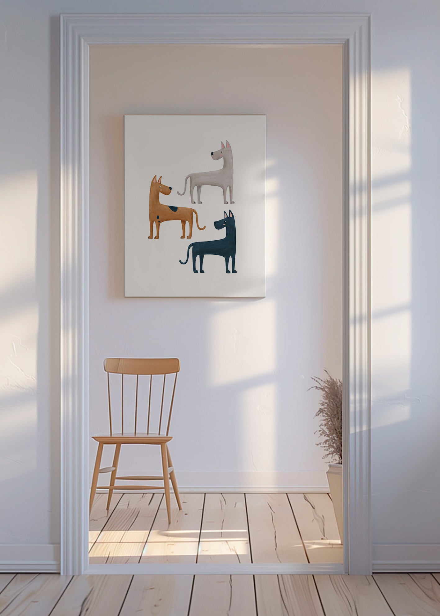Œuvre animale de trois chiens