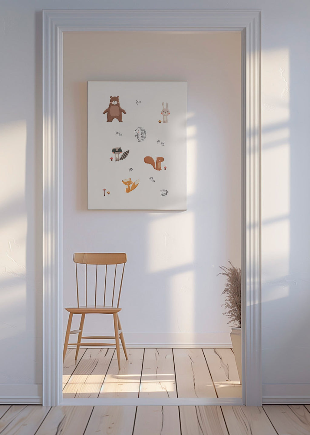 Illustration enfantine d'animaux de la forêt en pastels doux