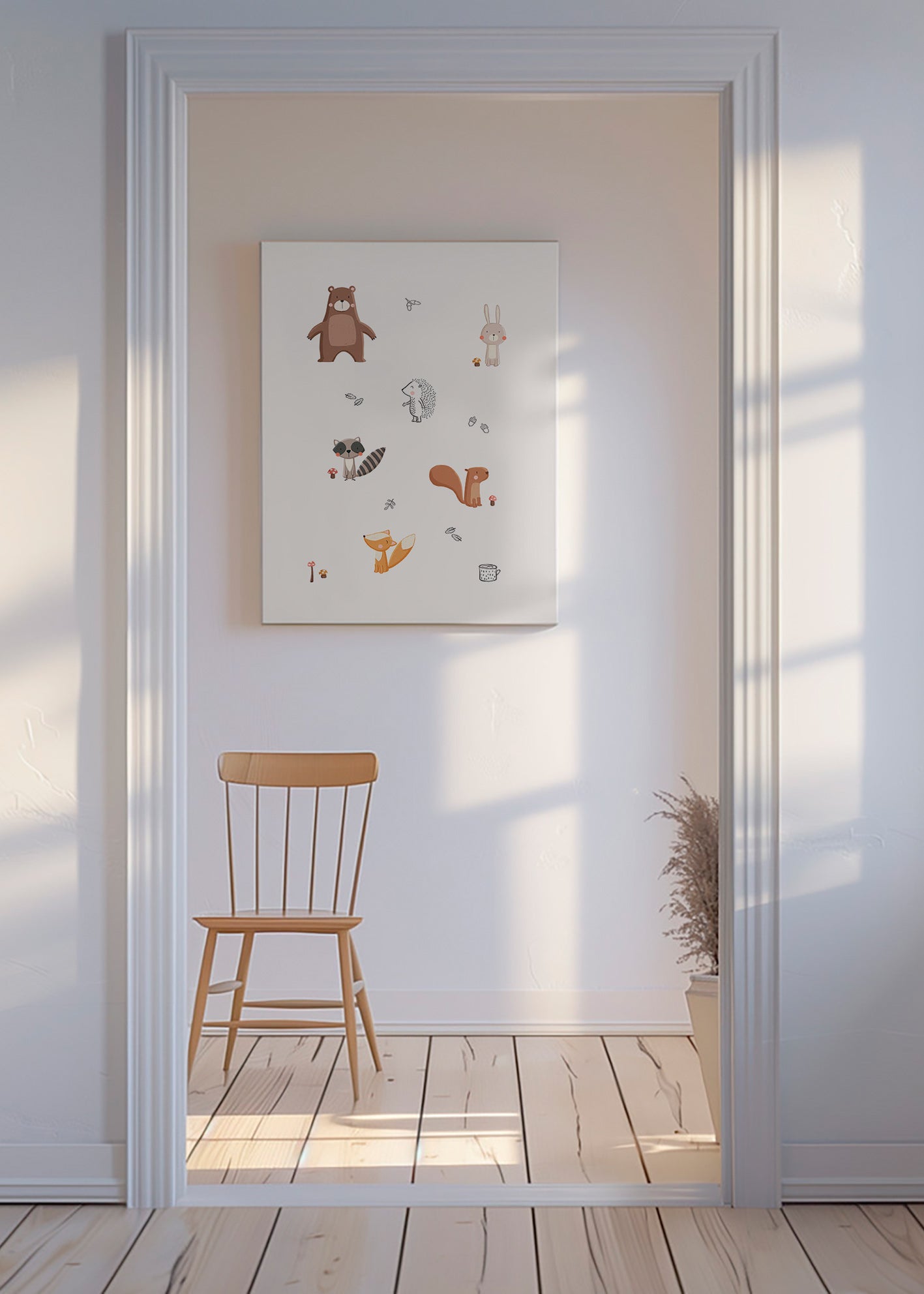 Illustration enfantine d'animaux de la forêt en pastels doux
