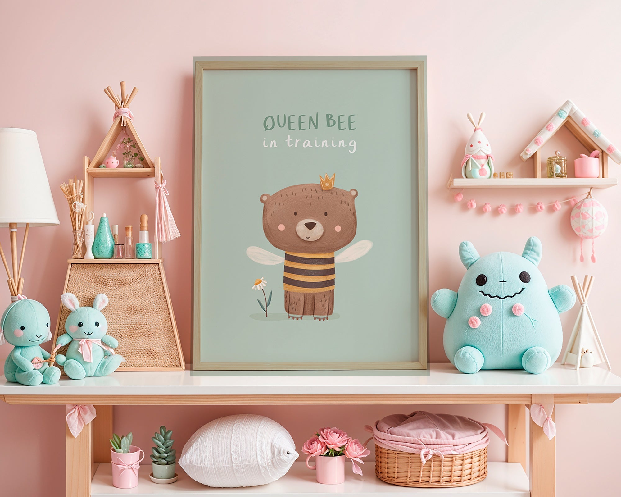 Affiche enfant Ours 'Queen Bee' avec couronne