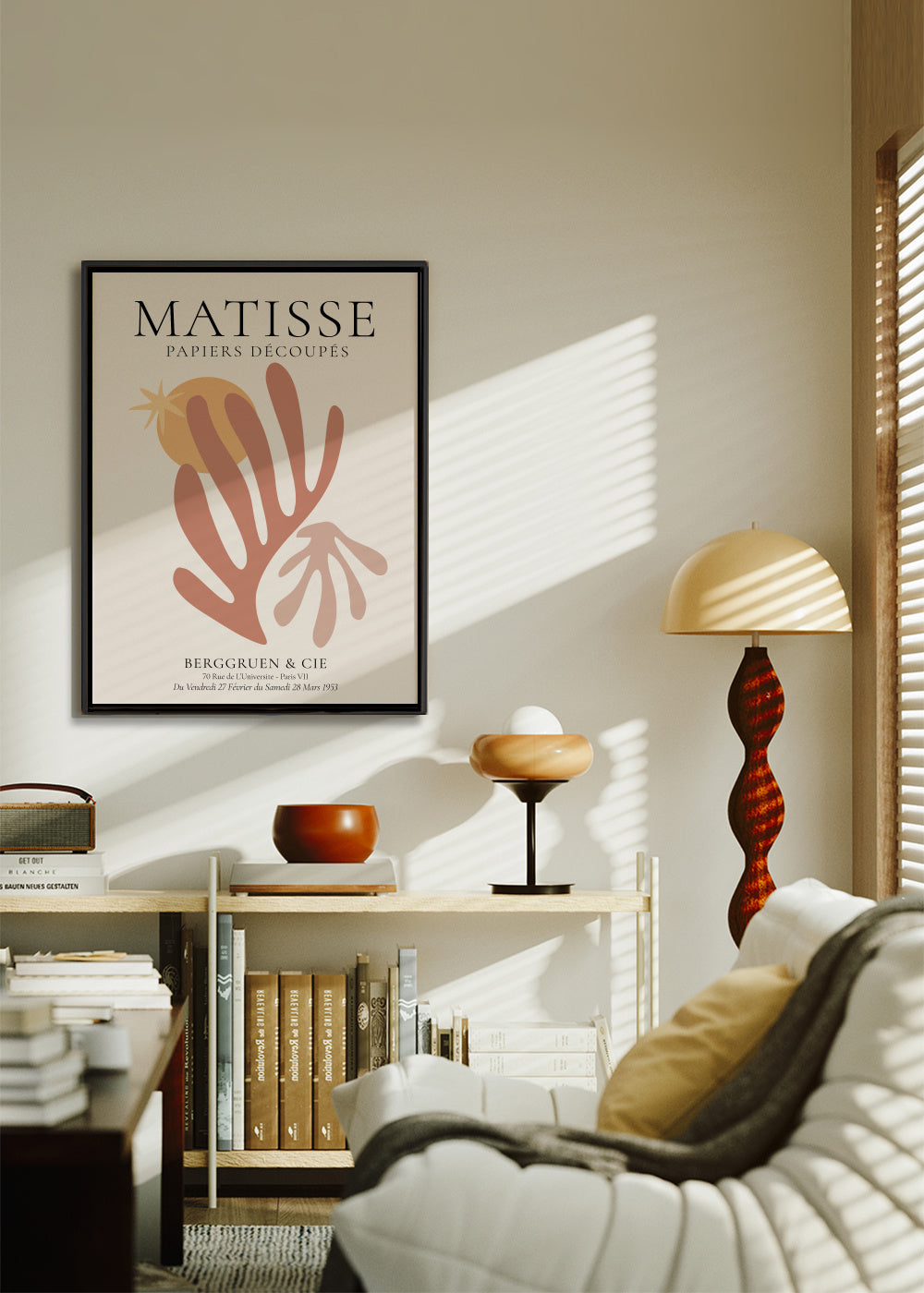 Henri Matisse papiers découpés IX - Framed canvas in an interior