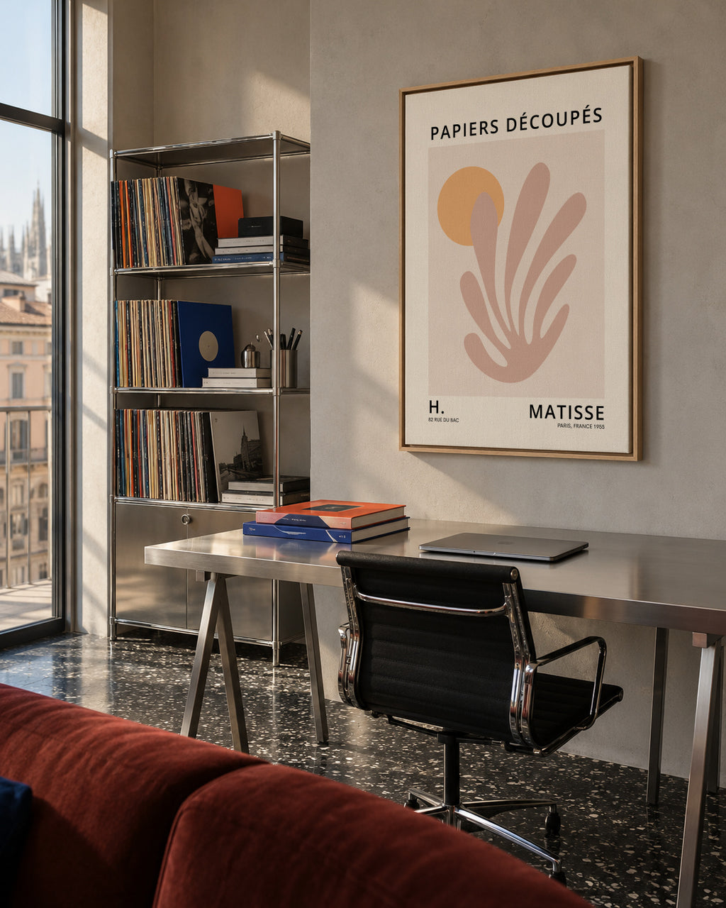 Henri Matisse papiers découpés XI - Framed canvas in an interior