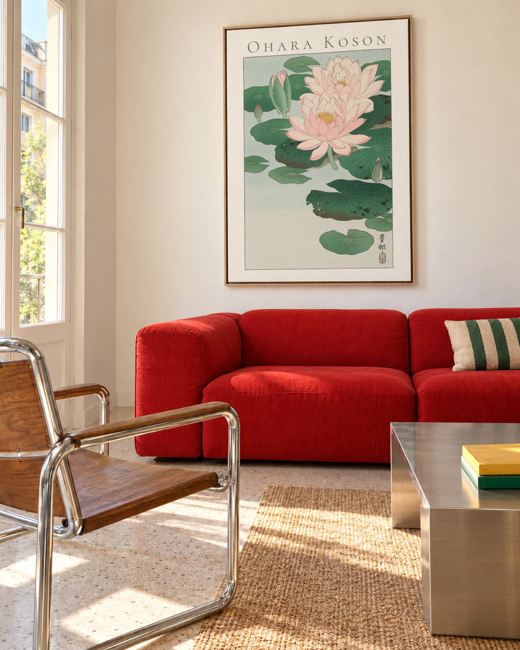 Ohara Koson Water Lily - Framed canvas in an interior