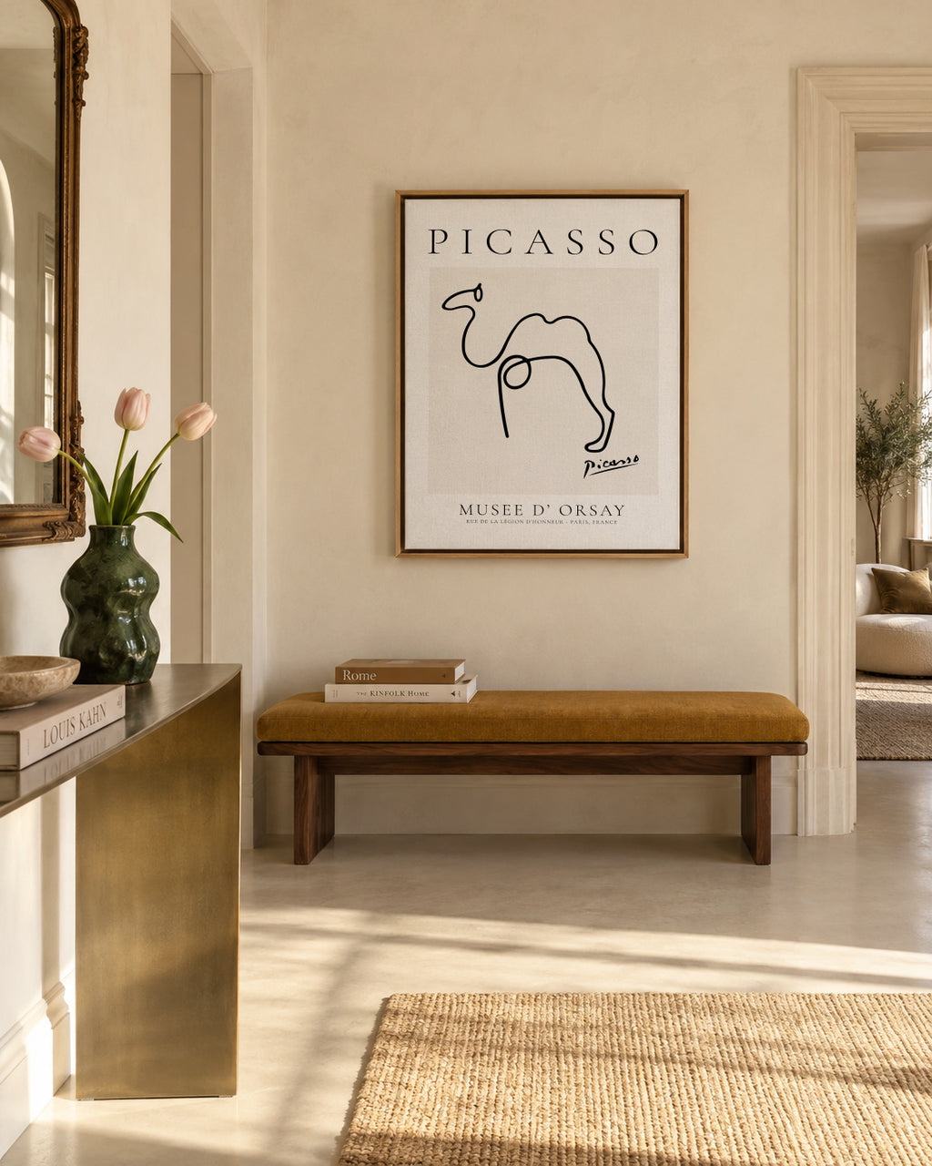 Pablo Picasso Animals Drawing cammel - Framed canvas in an interior
