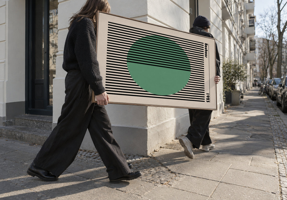 Bauhaus Green Circle - Framed canvas in an interior