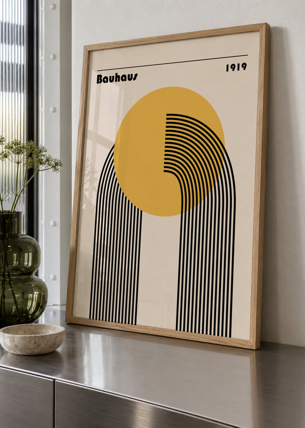 Bauhaus Venus yellow circle - Framed poster in an interior