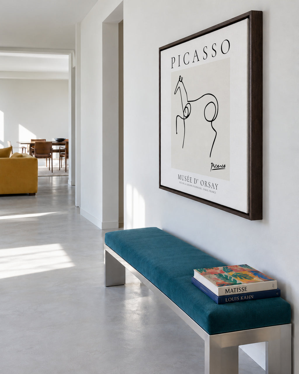 Pablo Picasso Animals Drawing Horse II - Framed canvas in an interior