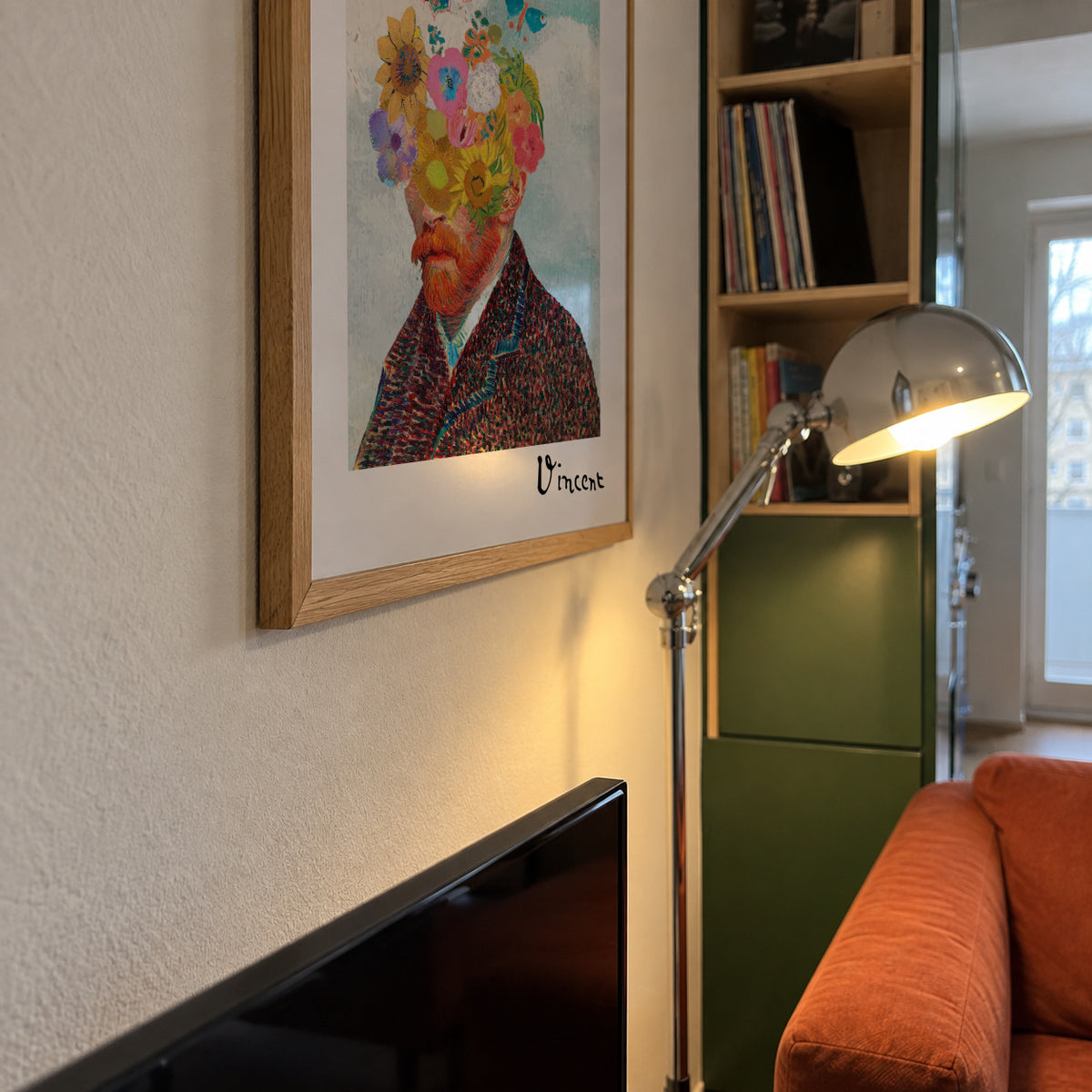 Vincent van Gogh inspired self-portrait & flower remixed - Framed poster detail