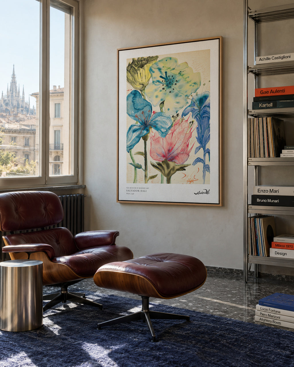 Salvador Dali fleurs I - Framed canvas in an interior
