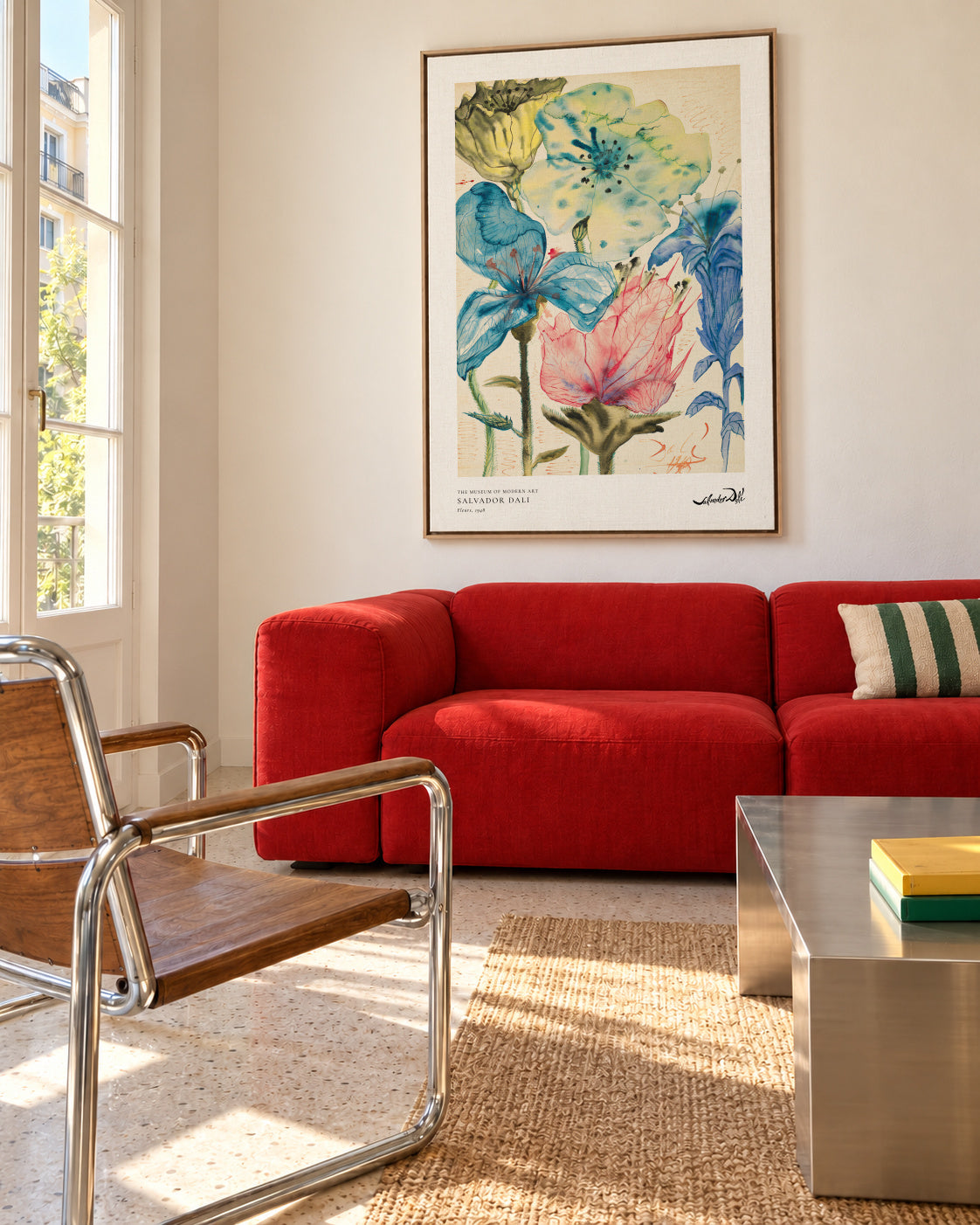 Salvador Dali fleurs I - Framed canvas in an interior