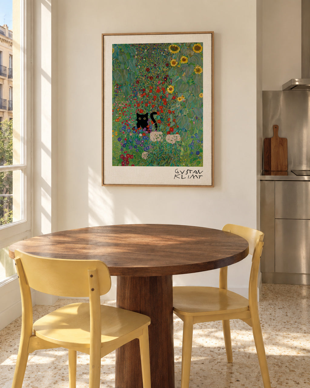 Gustav Klimt Garden Cat Print - Framed canvas in an interior