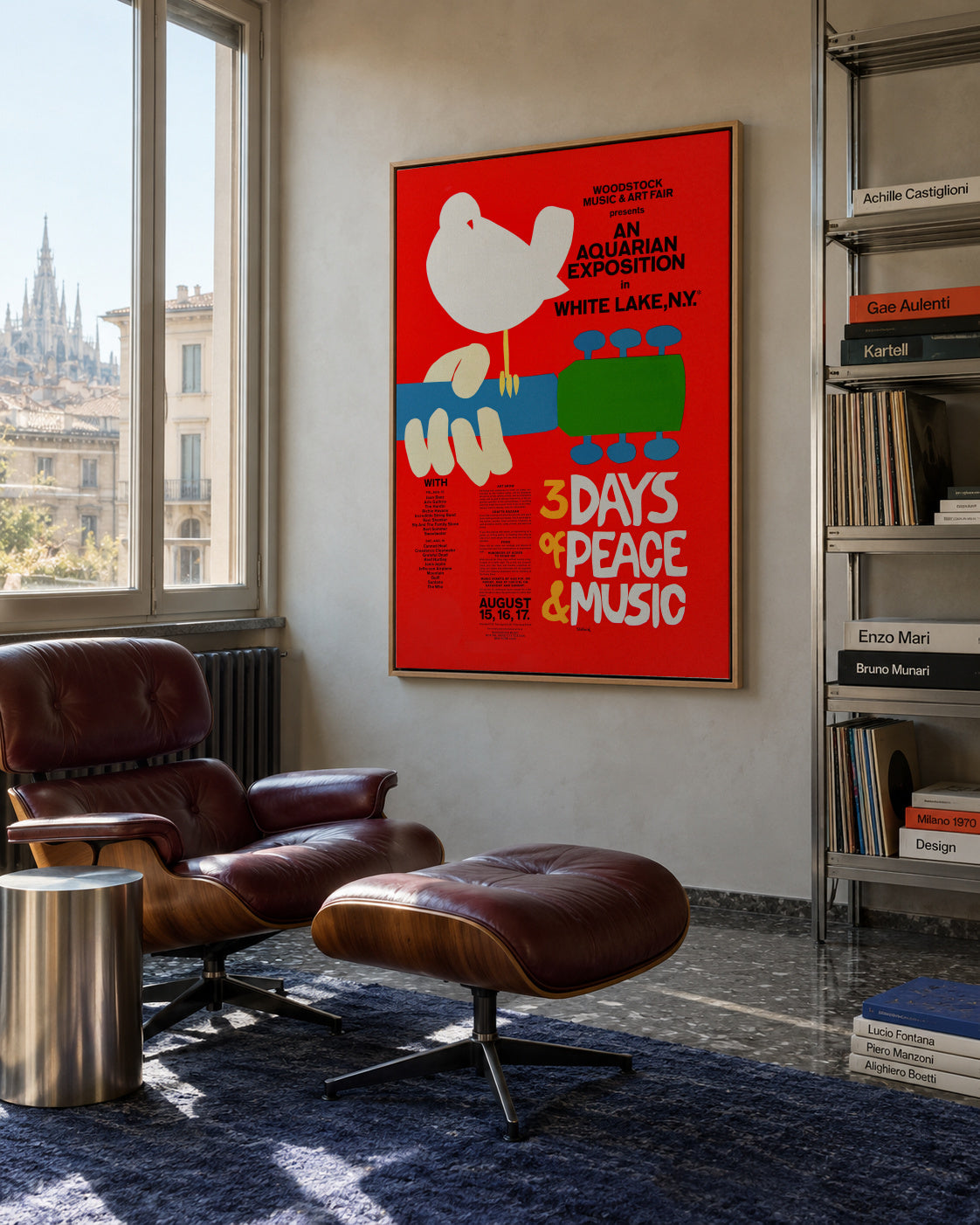 Woodstock 1969 Poster - 3 days of peace & music - Framed canvas in an interior