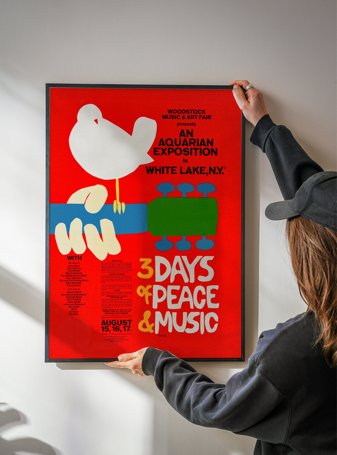 Woodstock 1969 Poster - 3 days of peace & music - Framed poster detail