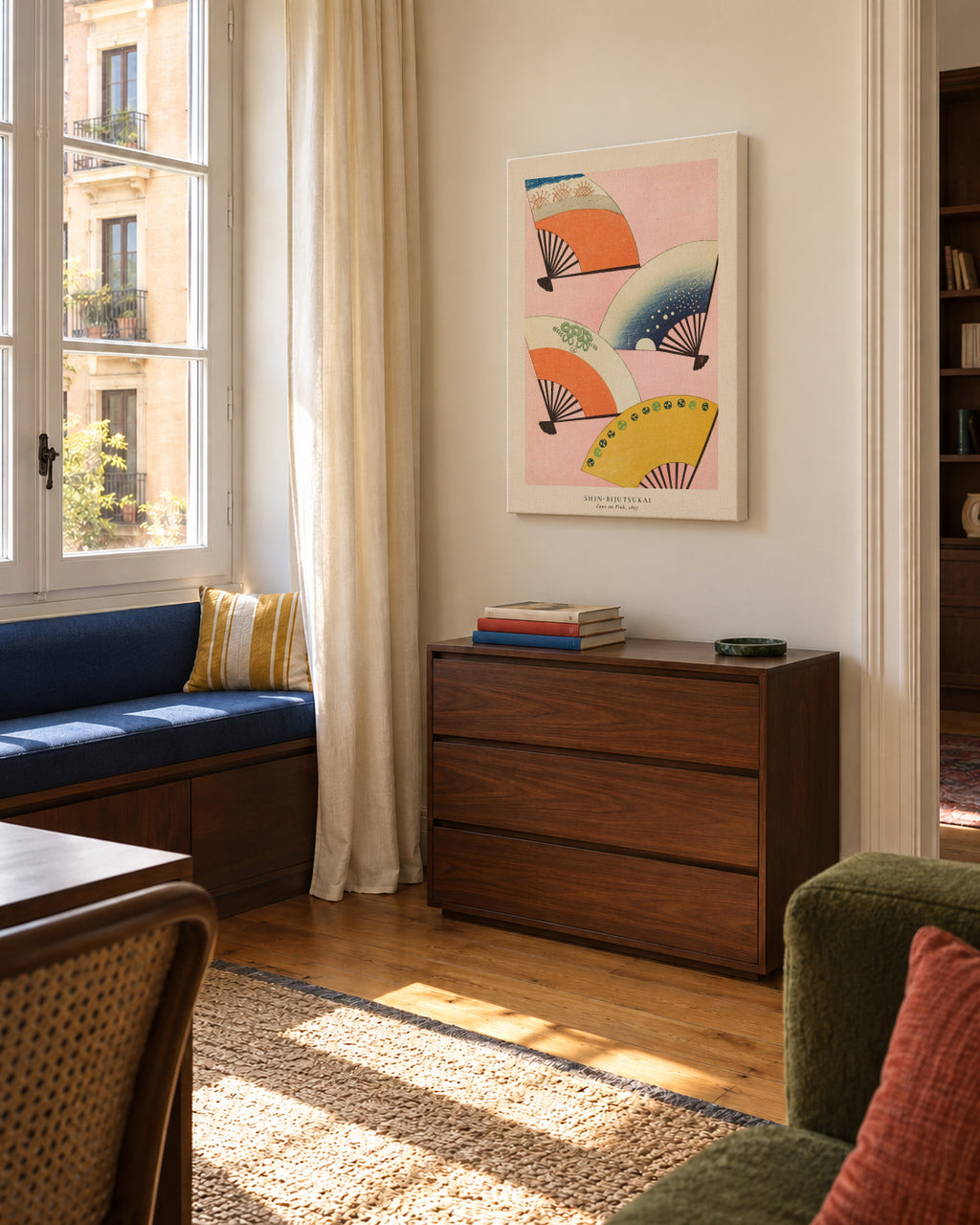 Shin-Bijutsukai - Fans on pink - Unframed canvas in an interior