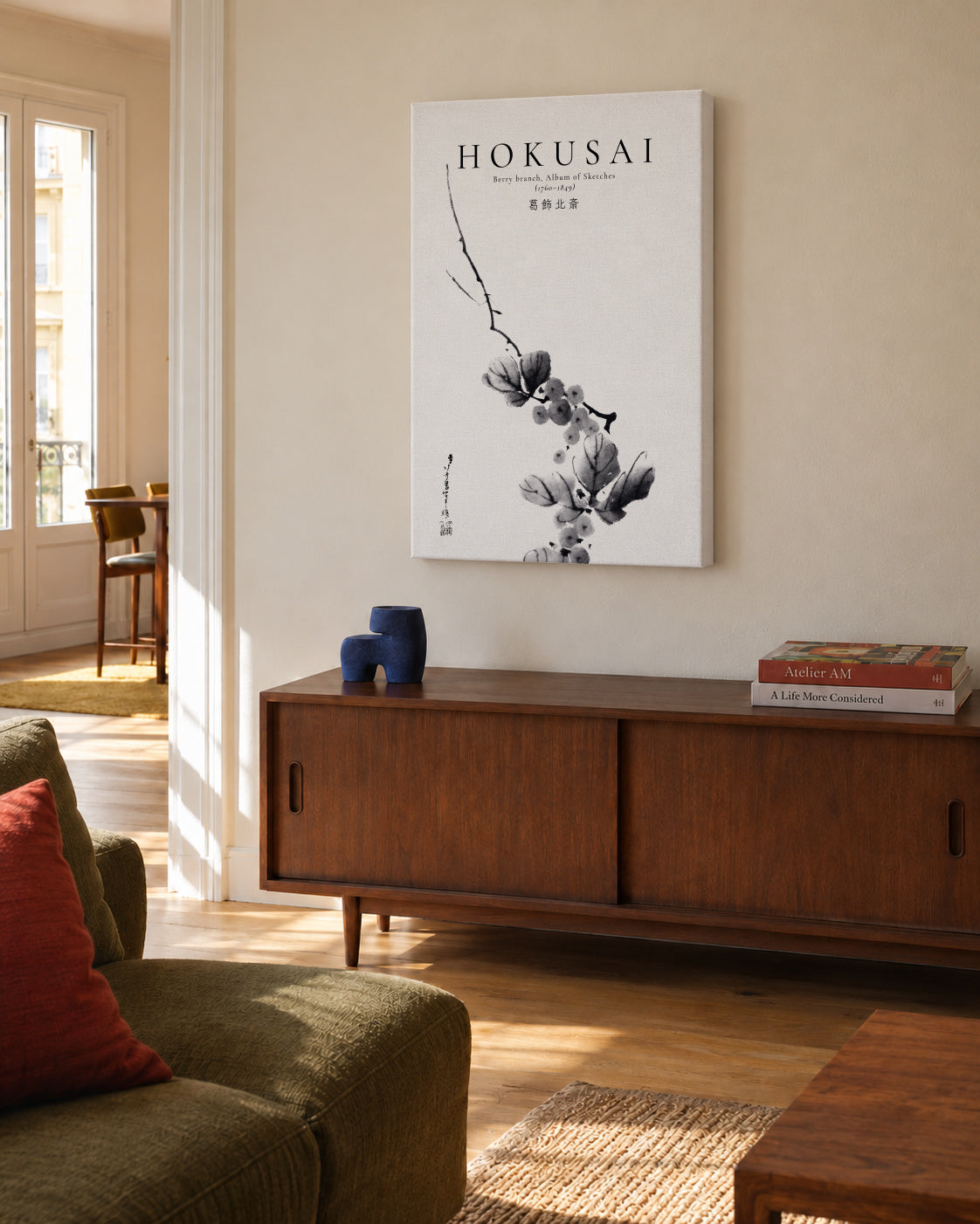Berry branch by Katsushika Hokusai - Unframed canvas in an interior