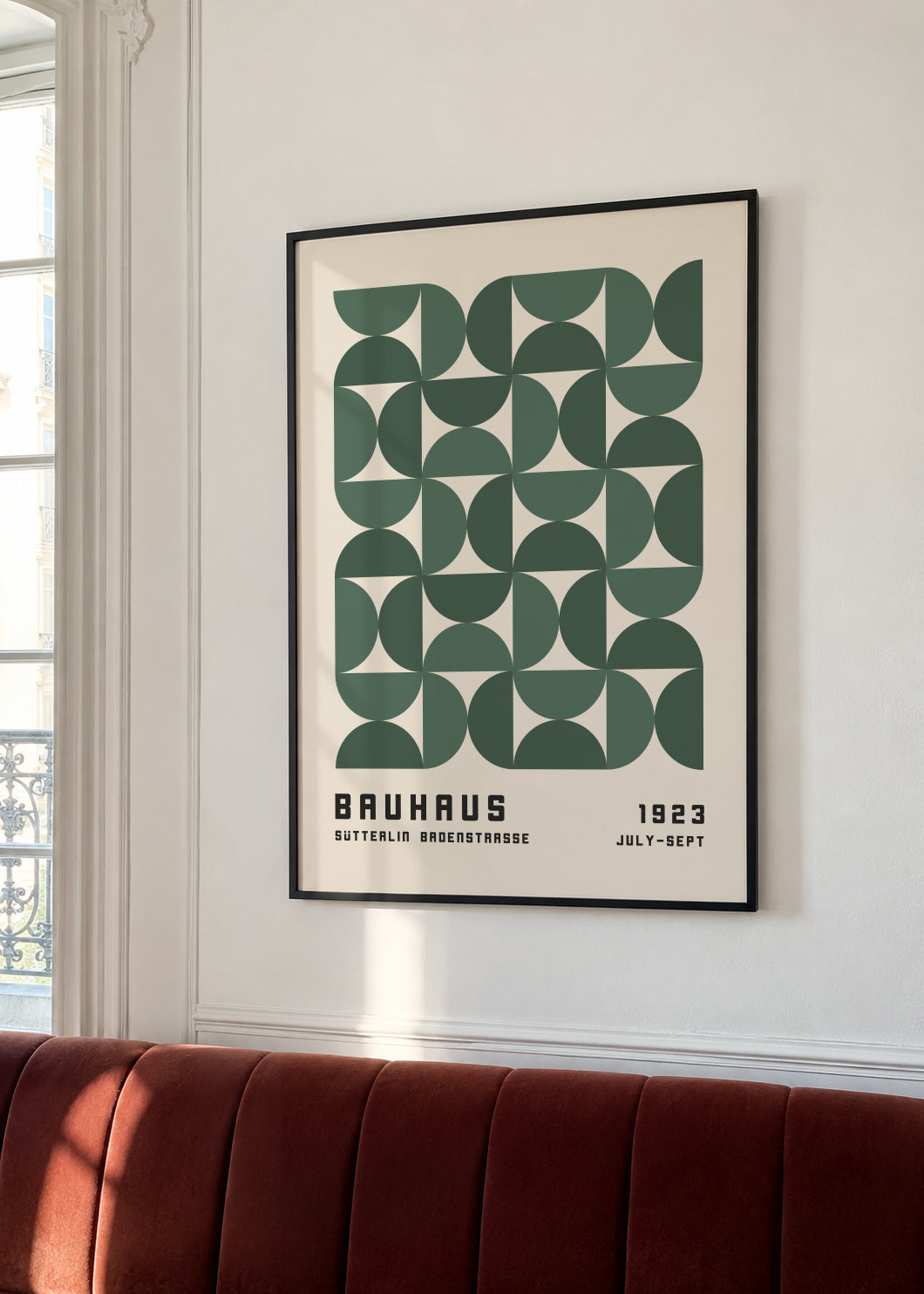 Bauhaus Green Exhibition Poster - Framed poster in an interior