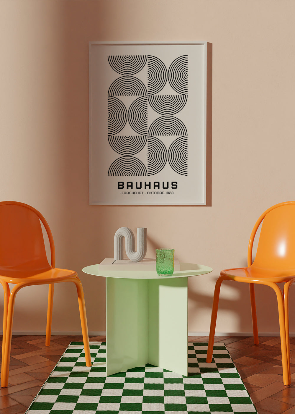 Affiche Bauhaus Formes Géométriques Orange Et Noir – Papier Mat Premium – Sans Cadre