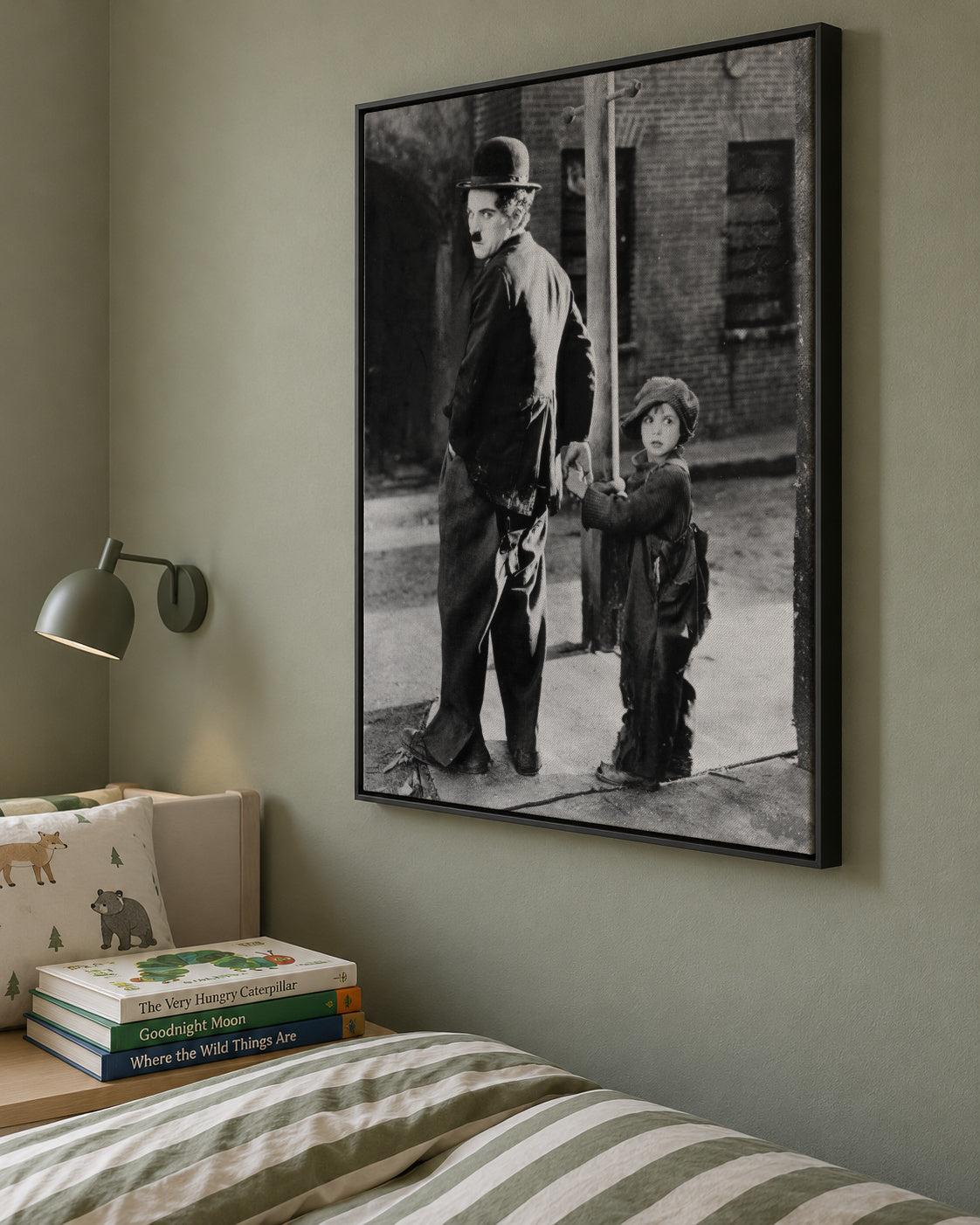 Charlie Chaplin Vintage Photograph - Framed canvas in an interior