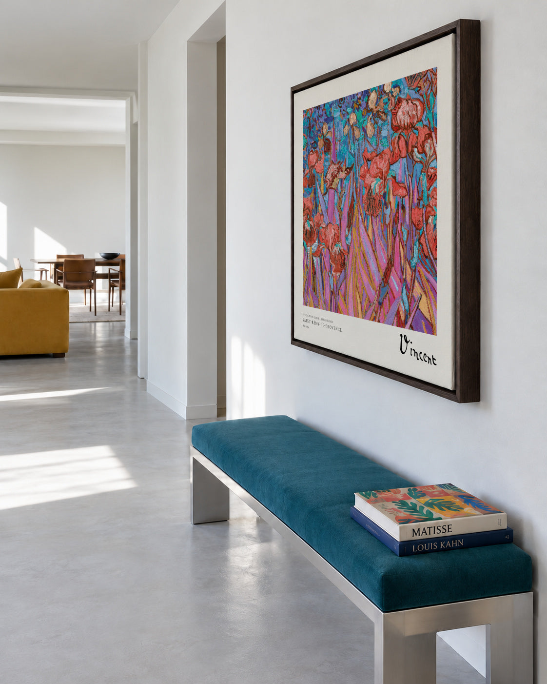 Vincent van Gogh - Irises Remix - Square - Framed canvas in an interior