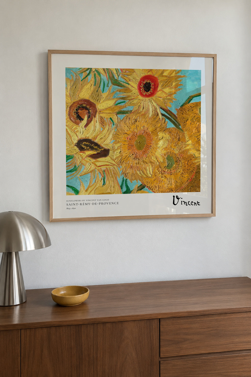 Sunflowers by Vincent van Gogh - Square - Framed poster in an interior