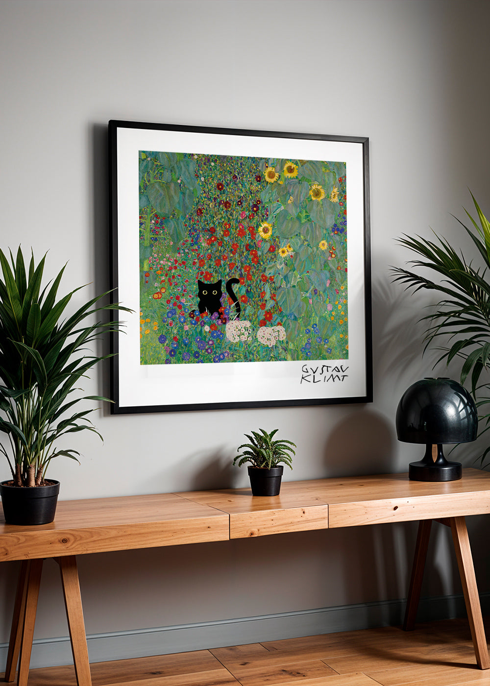 Gustav Klimt Garden Cat Print - Square