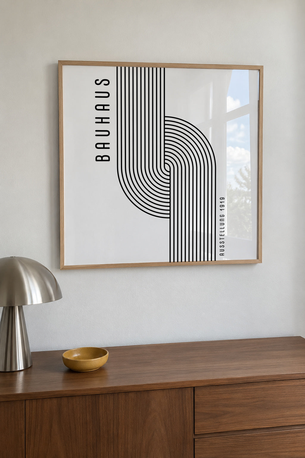 BAUHAUS AUSSTELLUNG Exhibition Poster 1919 - Square - Framed poster in an interior