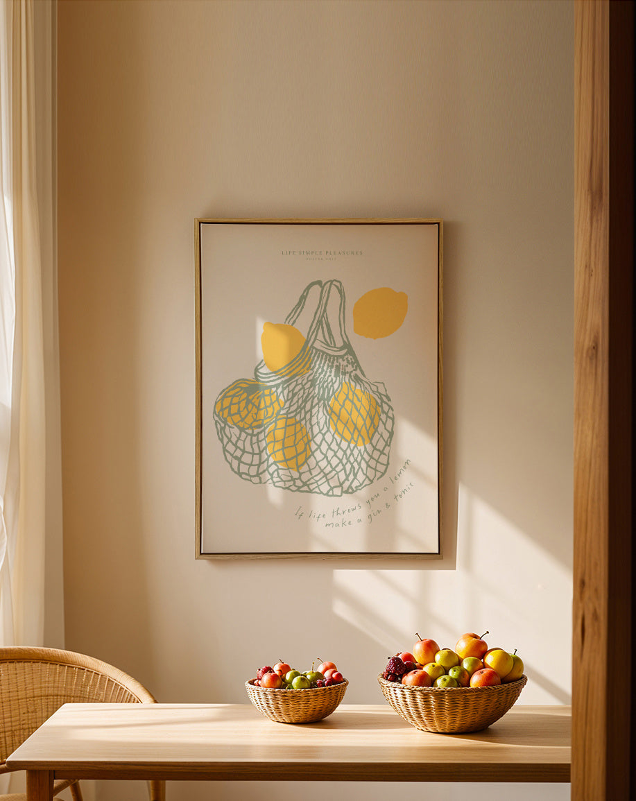 Life Simple simple pleasures - Make Gin & Tonic - Framed canvas in an interior